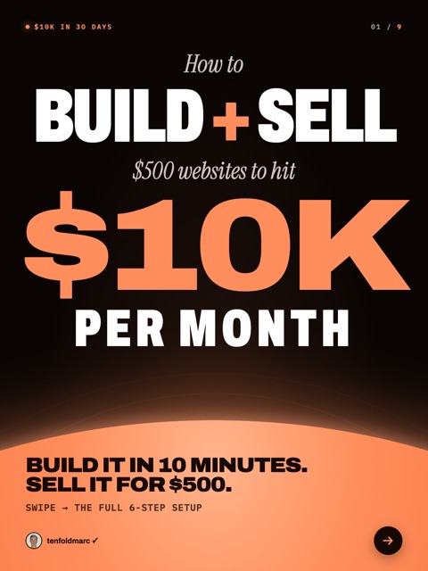 One of Marc's own carousels: How to build and sell $500 websites to hit $10K per month.
